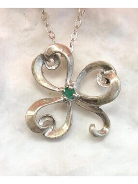 3 Leaf Clover Peridot Irish Sterling Silver 925 Vintage Pendant Necklace - 16"